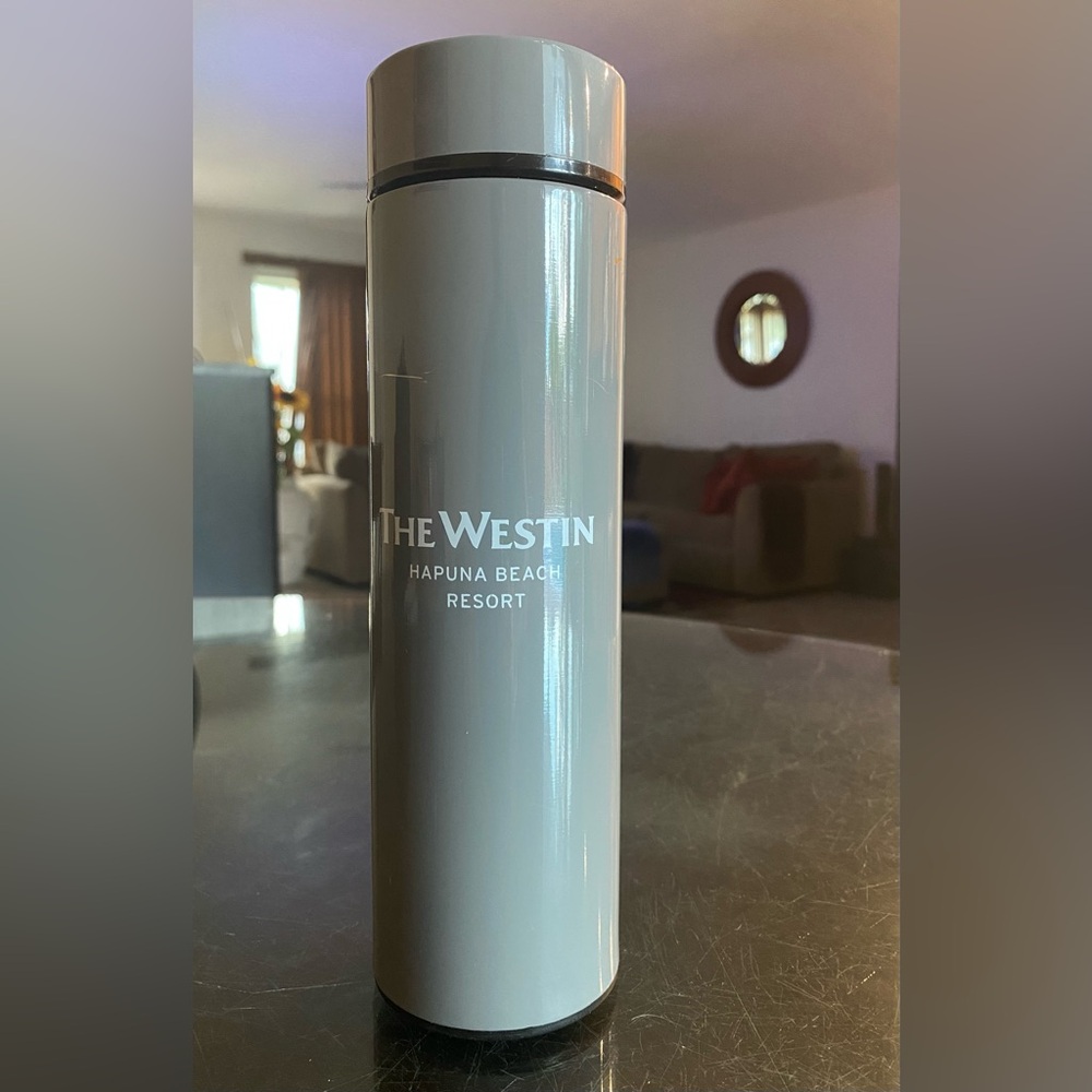 Insulated stainless steel water bottle.